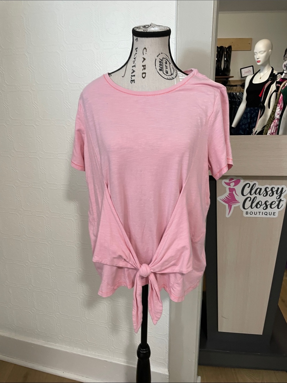 AnyBody Pink Short-Sleeve Front Tie Tee